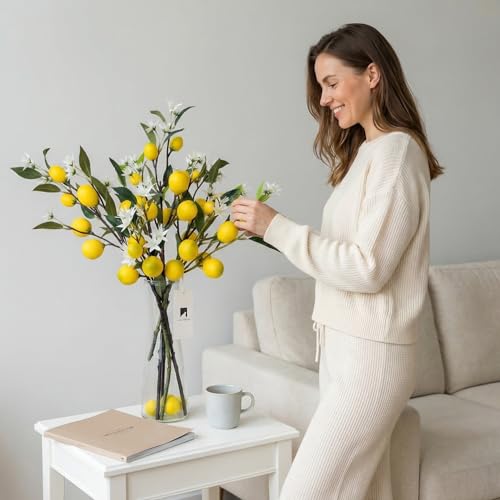 6 Pcs of simulated flowers. 23 inch simulated lemon flowers Suitable for both indoor and outdoor use Office decoration Restaurant decoration Festivals Gathering and other occasions - size: 23