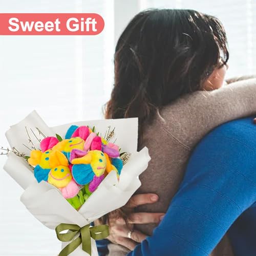 8 Pack Artificial Plush Flowers Colorful Curtain Buckle Tiebacks Cute Big Smile Face Plush Sunflower with Bendable Stems Bouquet for Home Kids Girls - color: Colorful Sunflower