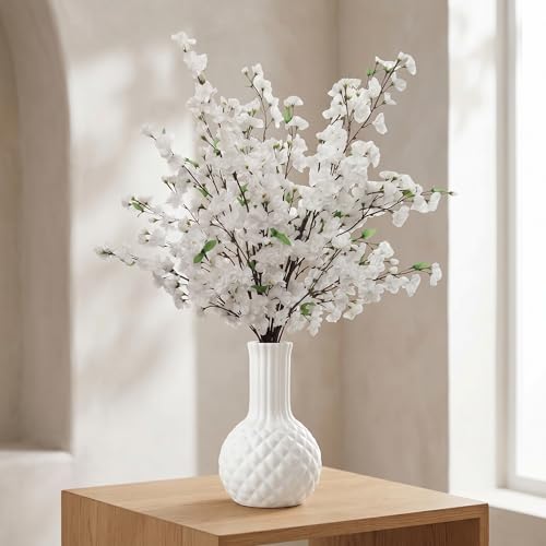 Larksilk 40" White Cherry Blossom Branch – Tall Artificial Sakura Stem for Floor Vases, Wedding Arches & Spring Home Decor | Real-Touch Faux Japanese Cherry Blossom for Centerpieces - color: White
