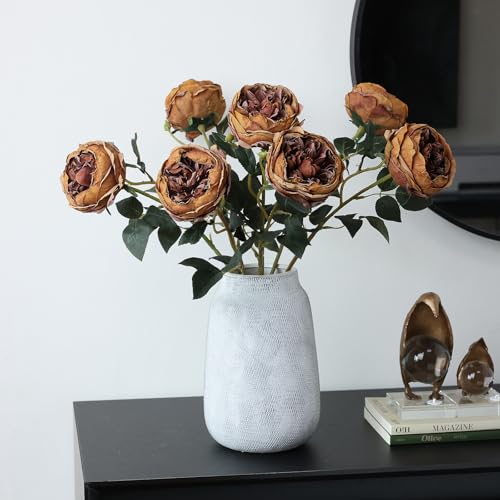 mizii 6Pcs Burnt Orange Artificial Roses Flowers Fake Silk Roses Flower with Long Stem for Wedding Decorations Table Centerpieces Flower Arrangement Home Decor (Burnt Orange) - color: Burnt Orange