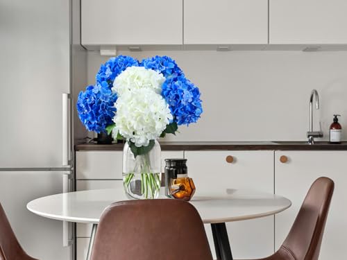20" Hydrangea Artificial Flowers, Large Silk 2Pcs White/ 4Pcs Dark Blue Home Decor - color: White/Dark Blue