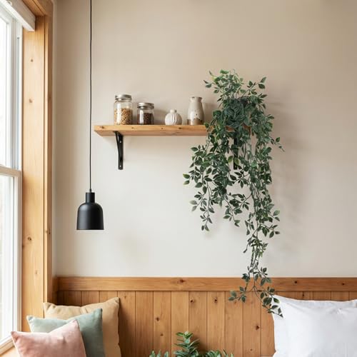 LOYWREE Small Artificial Hanging Mandala Plant with Pot Faux Plants Indoor Fake Small Potted Plant 28.7-in Long Faux Vine Shelf Decor Ideal for Indoor Outdoor Home Office Decoration (Black Pot) - color: Mandala, size: 1Pack