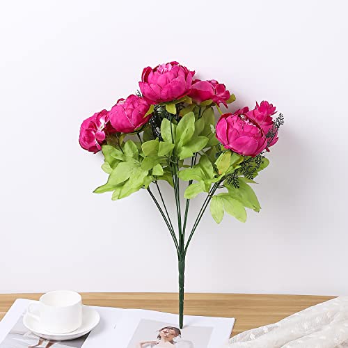 Duovlo Springs Flowers Artificial Silk Peony Bouquets Wedding Home Decoration,Pack of 1 (Spring Hot Pink) - color: Spring Hot Pink
