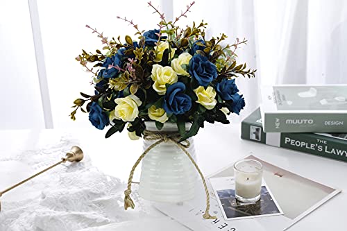 Artificial Flowers with Vase Faux Flower Arrangements for Table Decor Table Centerpieces for Dining Room-Navy Blue - color: Navy Blue