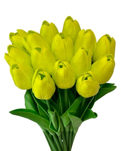 Fake Tulips Flowers 15 Pcs PU Artificial Flower Real Touch Tulip for Home Party Wedding Floral Arrangement Centerpiece Table Party Decoration - color: Fluorescent Green