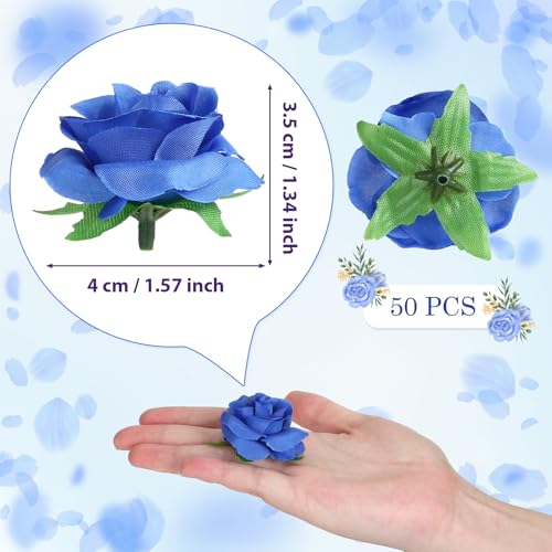 Yinsun 50pcs Mini Blue Roses Artificial Flower Heads, 1.57” Silk Fake Flowers for DIY Wedding Bridal Shower Baby Shower Party Decorations - color: Blue, size: 1.57 Inch