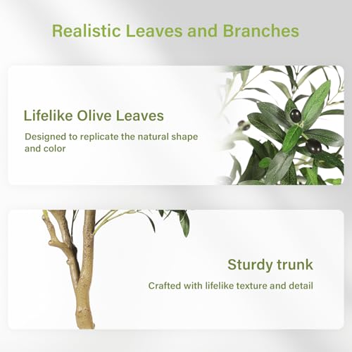 FEELEAD 7ft Olive Trees Artificial Indoor - Tall Faux Olive Tree 7 feet (84") with Pot, Fake Plants Natural Olive Branches and Realistic Leaves Olive Silk Tree for Home Office Decor - size: 7ft