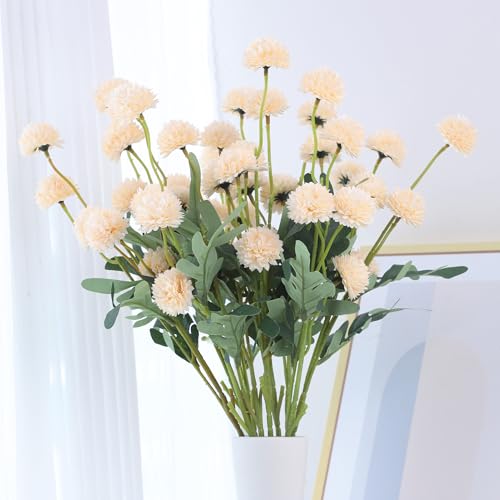 LVEFIT 10 Pcs Champagne Kiku Flower Fake Mums Long Stem Flowers,Faux Kiku Flower Bulk,Silk Flowers Mini Chrysanthemum Floral Arrangements,Artificial Flowers Chrysanth Mini Fake Flower - color: Champagne
