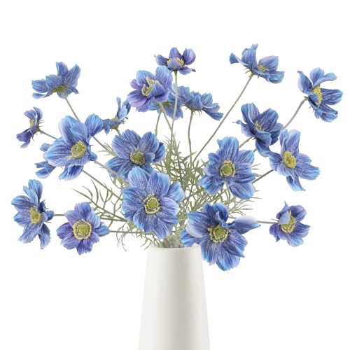 Blue Cosmos Artificial Flowers 5Pcs 22 in Silk Faux Daisies Wild Flowers with Long Stems for Vase Decor Wedding Party Aisle Home Bathroom Patio Table Centerpiece Arrangement(Blue) - color: Blue