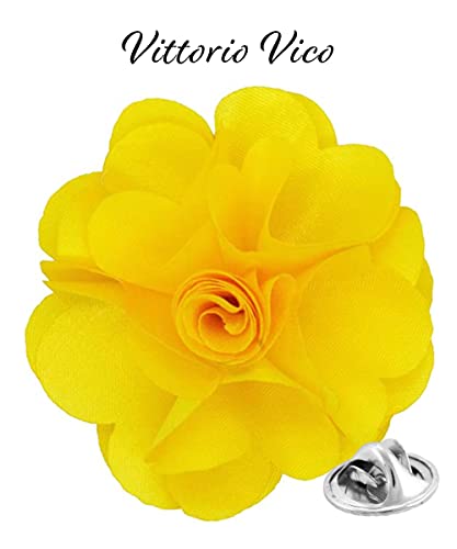 Premium Men's Formal Solid Color Flower Lapel Pin - Boutonniere for Men, Brooch Pin - color: Yellow