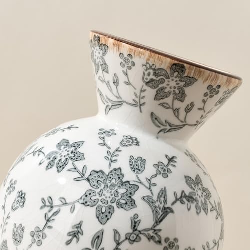 6.61" Ceramic Flower Decorative Antique Vase, Vintage Rustic Chinoiserie Floral Vase for Home Decor, Living Room, Bookshelf, Office, Entryway, Garden, Chinoiserie Decor, Tuscan Decor - color: Gray- 6.61"