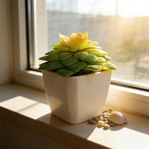 Artificial Succulent Plants in Pot - 1Pcs Small Water Lotus Realistic Fake Potted Succulents for Home Decor, Desk, Office, Bathroom, Windowsill - Indoor Houseplant for Bedroom, Kitchen, Shelf - color: Small Water Lotus