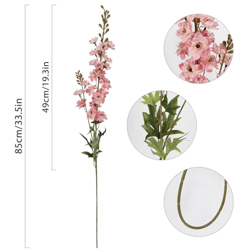 IPOPU Pink Artificial Delphinium Flowers 33.5" Long Stem Artificial Flowers Vintage Pink Fake Flowers for Wedding Centerpieces for Home Tables Party Decor（Vintage Pink） - color: 5pcs-vintage Pink