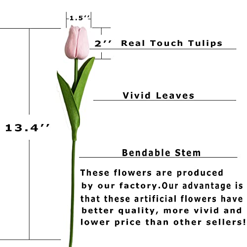 UKELER 24 Pcs Artificial Pink Tulip Flowers Faux Tulips with Stems PU Real Touch Tulips for Easter Spring Wreath Floral Arrangement Centerpiece Wedding Bouquets Baby Shower Decoration - color: Pink