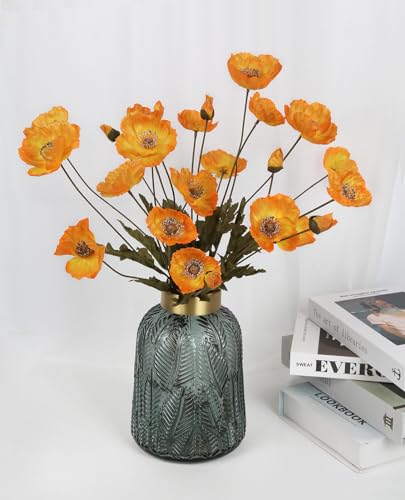 IPOPU Silk Poppies - 6pcs Realistic Orange Flowers for Wedding & Party Decorations - color: Orange