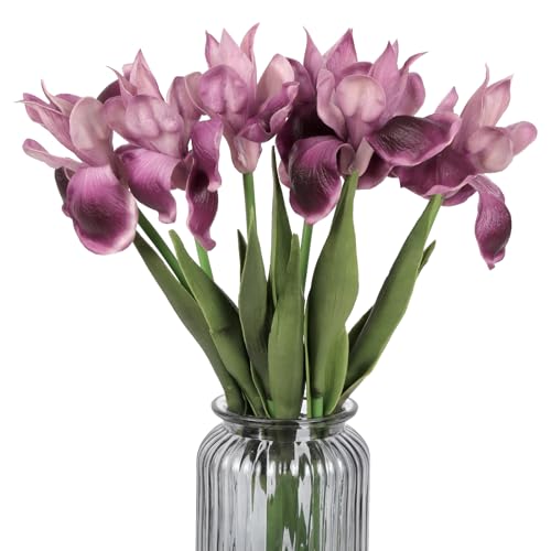 Real Touch Iris Flowers Artificial Bulk 6 PCS 18.9 in Long Stems Flowers Artificial Iris for Decoration for Wedding Bridal Home Kitchen Party(Fuchsia) - color: Fuchsia