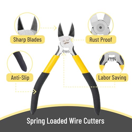 Mr. Pen- 5" Wire Cutters Bulk, 5 Pack, Precision Cutting Pliers | Ultra Sharp Wire Snips Wire Clippers, Diagonal Cutting Pliers for Jewelry Making Crafting, Wire Cutters Set - color: Yellow, Spring-loaded, size: 5 inch, 5 Pack