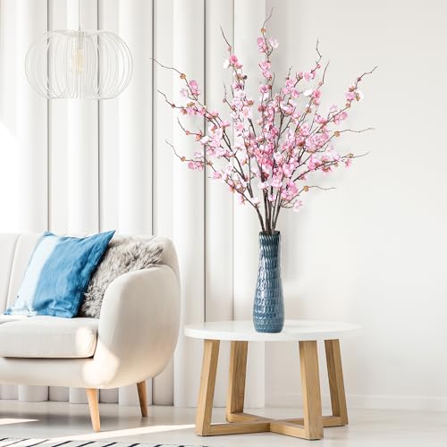 Sggvecsy Artificial Plum Blossom Flowers 4 Pcs Faux Cherry Blossom Stems Faux Silk Plum Blossom Branches 36.2’’ Fake Flowers Long Stems for Vase Arrangements Home Wedding Table Decor (Pink) - color: Pink