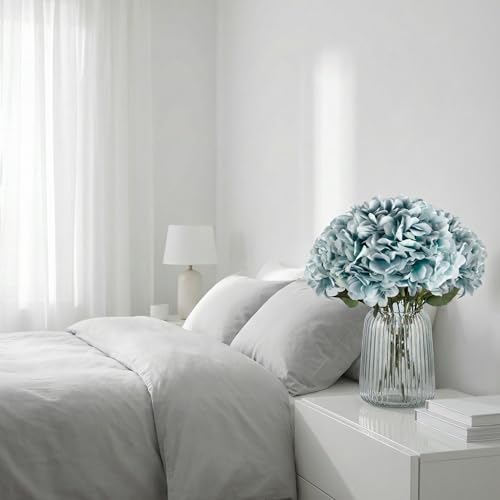 2Bouquets Artificial Fake Flowers Silk Hydrangea Arrangements Wedding Bouquets Decorations Plastic Floral Home Kitchen Garden Party Festival Bar DIY(Ice Blue) - color: Ice Blue, 5 Flower Heads
