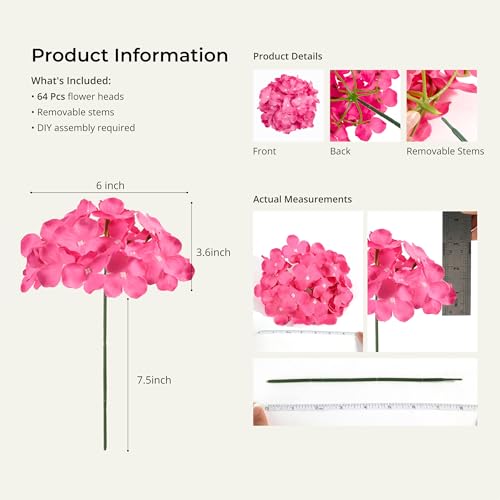 Auihiay 64pcs Hydrangea Artificial Flowers, Rose Red Artificial Hydrangea Flowers, Silk Hydrangea Heads with Stems for Garden, Home Party Baby Shower DIY Wedding Centerpiece (Rose Red) - color: Rose Red