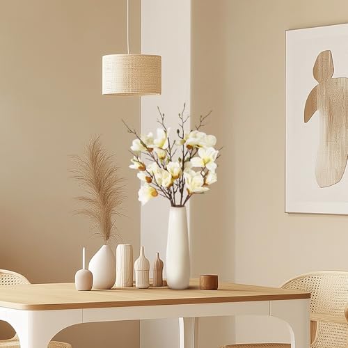 2 PCS 35inch Artificial Magnolia Flowers 3D Real Touch 10 Heads Faux Magnolia Flowers Realistic Long Stem with Green Leaves for Home Wedding Table Office Floral Arrangement Decoration (White) - color: White, size: 2 PCS