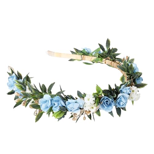 Blue Flower Crown Headband, Artificial Fairy Rose Floral Headpiece, Bridal Boho Flower Headbands for Women Maternity Birthday Wedding Renaissance Festival Party Hair Accessories - color: Blue