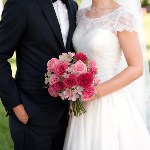 4 Pcs Mixed Artificial Flower Set, Small Artificial Peony Bouquet Fake Rose Flower Silk Floral Arrangements for Table Centerpiece Home Wedding Party Bridal Decoration(Mixed Pink, 2 Bouquets & 2 Stems) - color: Mixed Pink, size: Mixed 4pcs