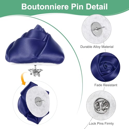 M METERXITY 16-Pack Lapel Pin for Men, Handmade Flower Brooch Button Pins for Men Suits, Formal Boutonnieres for Wedding/Groom/Corsage - color: Navy Blue