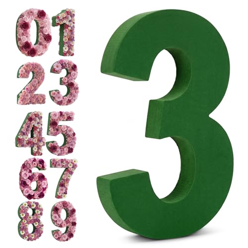 Leinuosen Dry and Wet Floral Foam Numbers Blocks Green Foam Blocks for Fresh and Artificial Flowers for Weddings Birthday Flower Arrangement Craft Project Garden Decoration(Number 3) - style: Number 3