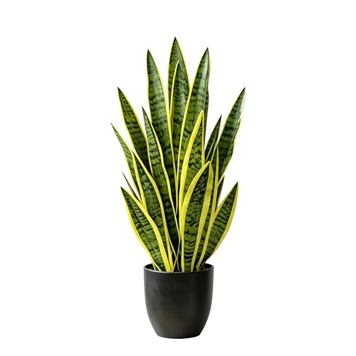 Fake Snake Plant, 27" Fake Potted Plants with Black Pot Realistic Artificial for Home Decor, Low Maintenance No Watering Needed Faux Plants for Desk Corner Office & Pet Areas(yellow-27in) - color: Yellow-27in