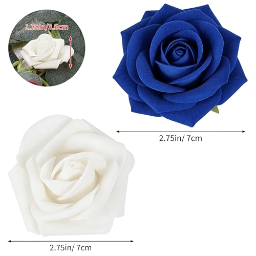 100Pcs Real Looking Blue and White Blend Artificial Rose Flower Heads, Foam Fake Roses for DIY Wedding Decorations Baby Shower Centerpieces Home Party Valentine's Day Mother's Day Decor - color: 100pcs Blue and White Ombre