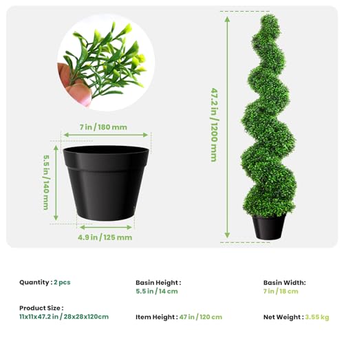 4ft Artificial Boxwood Spiral Topiary Tree(2pcs), 48" in H Spiral Faux Topiaries Tree for Front Porch/Home/Office Decor, Topiary Trees Artificial Outdoor/Indoor