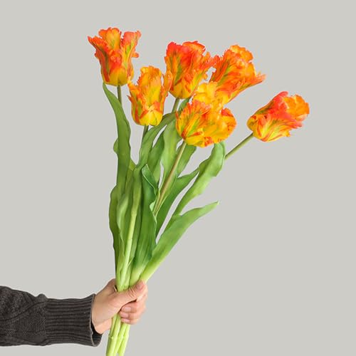 3PCS Artificial Parrot Tulips Made of Silk Flowers and Plastic Rods, Ideal for Living Room, Dining Room, Office, Festival and Party Decorations (Orange) - color: Orange