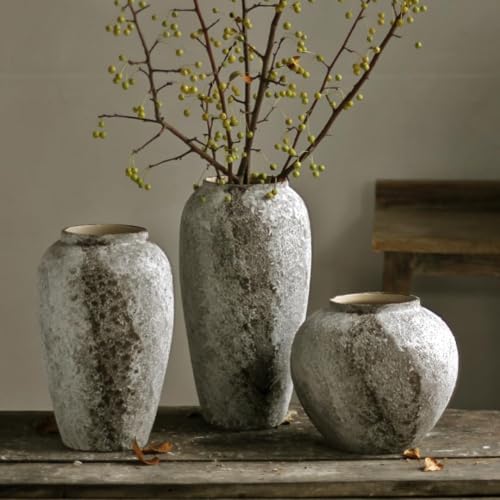 Denique Rustic Ceramic Tall Floor Vase, Vintage Farmhouse Decor, Large Terracotta Vases for Living Room Entryway Table Centerpiece Decor, Terracotta Pottery Clay(C-35cm) - color: Terracotta-c, size: 35 cm