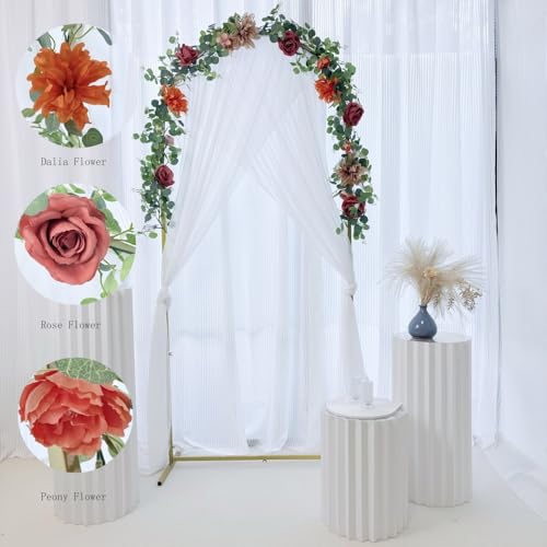 Artificial Flower Garland，6.5Ft Fake Dahlia Rose Floral Eucalyptus Greenery Garland Vine for Wedding Arch，Table Runner Centerpieces Backdrop Room Wall Hanging Plant Decor（Orange） - color: Orange