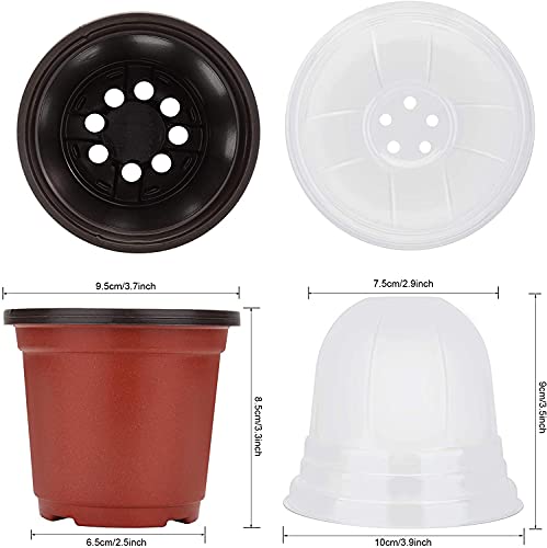 MIXC Plant Nursery Pots with Humidity Dome 4" Soft Transparent Plastic Gardening Pot Planting Containers Cups Planter Small Starter Seed Starting Trays for Seedling with 10pcs Plant Labels，30 Sets - color: Red, size: 4 Inch-with Lid