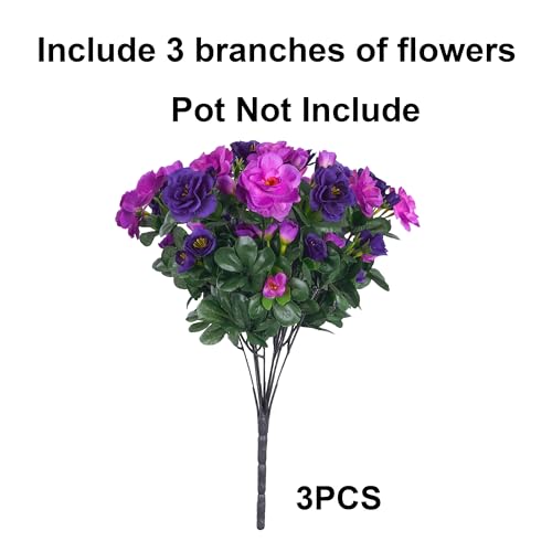 Artificial Fake Outdoor Flowers Plants, Faux Silk Camellia Bundles UV Resistant No Fade Realistic for Planter Pot Outside Porch Patio Balcony Garden Yard Home Decor, 3 Large Bundles (Purple+Fuchsia) - color: Purple+fuchsia