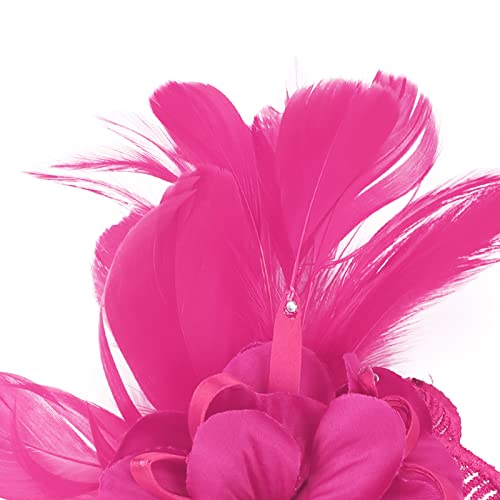 Song Qing Women's Fascinator Feather Flower Pin Brooch Corsage Bridal Hairband Derby Hat Cocktail Party Wedding - color: A5 Rose