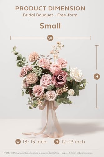 Ling's moment Dusty Rose Wedding Bouquets for Bride, Pink Bridal Bouquets for Bride, 13 Inch Free Form Artificial Wedding Flower Bouquet - color: Pk-dusty Rose & Cream(2026), size: Small 13 Inch