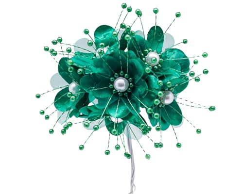72PC Artificial Silk Pearl Spray Craft Flower for Home Craft Decor DIY Wedding Bridal Veil Headband Dress Cake Topper Embellishment Scrapbook Favor Corsage Floral Bouquet Arrangement (Emerald Green) - color: Emerald Green