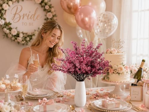 Mandy's 6 Bundles Artificial Dusty Pink Baby’s Breath Flowers | 18.5 Inch Silk Gypsophila European Style Modern Home Decor Centerpiece Neutral Wedding Flower Arrangements - color: Dusty Pink