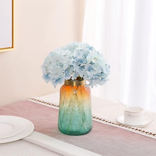 Fake Blue Hydrangea Artificial Flowers - Faux Silk Hydrangeas Flowers Heads with Stems Real Touch for Home Wedding Party Table Decor(Light Blue,Pack of 10) - color: Light Blue