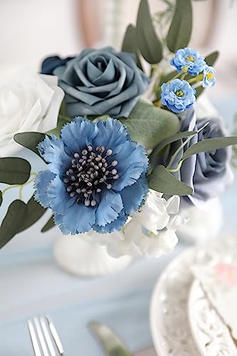 Artificial Flowers Dusty Blue Rose Flowers Combo for DIY Wedding Bouquets Centerpieces Arrangements Party Baby Shower Home Decorations(Retro Dusty Blue) - color: Retro Dusty Blue