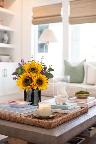 Oairse Fake Flowers in Vase, Sunflowers Artificial Flowers with Vase Sunflowers Centerpieces for Table Silk Flower Arrangement for Farmhouse Home Kitchen Bathroom Wedding Party Dining Room Decor - color: Yellow01