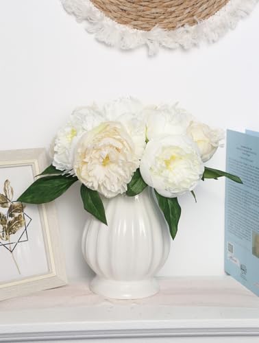 Ivory Peonies Silk Flowers 2 Bouquets Fake Peonies 14 Heads Faux Peony Flowers with Stems for Wedding Decoration Bride Bouquet Faux Flowers Crafts Floral Arrangement (Ivory) - color: Ivory White