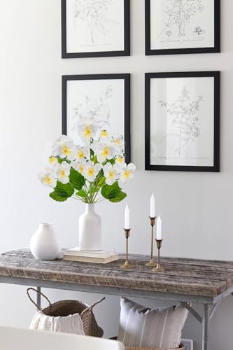 White Artificial Flowers 3 Pack Pansy Flowers Artificial Silk Flowers 18" Realistic Fake Flowers for Decoration Spring Faux Flowers for Vase Home Indoor Wedding Flower Bouquet Table Centerpiece Decor - color: White