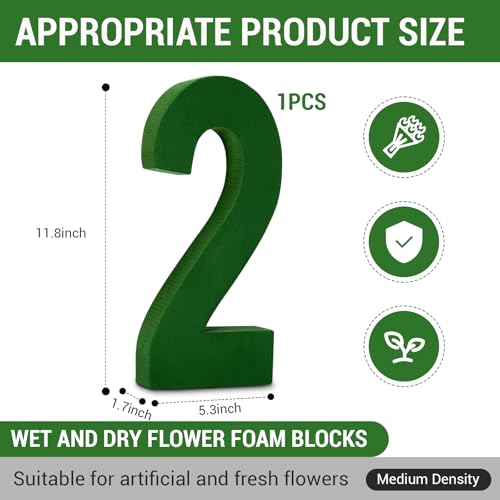 Leinuosen 12inch Dry and Wet Floral Foam Numbers Blocks Green Foam Blocks for Fresh and Artificial Flowers for Weddings Birthday Flower Arrangement Craft Project Garden Decoration(Number 2) - style: Number 2