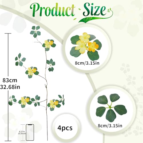 4Pcs 38.8 inches Artificial Tree Branches and Twigs Faux Plant Stems for Tall Vase, Home, Hotel, Office, Store Decor (Leaf with Yellow Flowers) - color: Leaf With Yellow Flowers