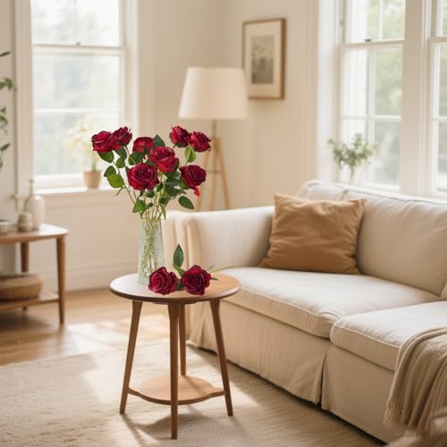 Laelfe 12 PCS Artificial Flowers Roses Silk Flowers Fake Long Stem Artificial Roses for Home Wedding Bathroom Kitchen Decorations (Gradient Burgundy) - color: Gradient Burgundy