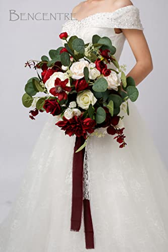 14 Inch Burgundy Bridal Bouquet,Fall Wedding Bouquet,Bride Bouquets for Wedding Ceremony Anniversary, Party and French Rustic Vintage Wedding,Artificial Flowers - color: Burgundy, size: 14 Inch